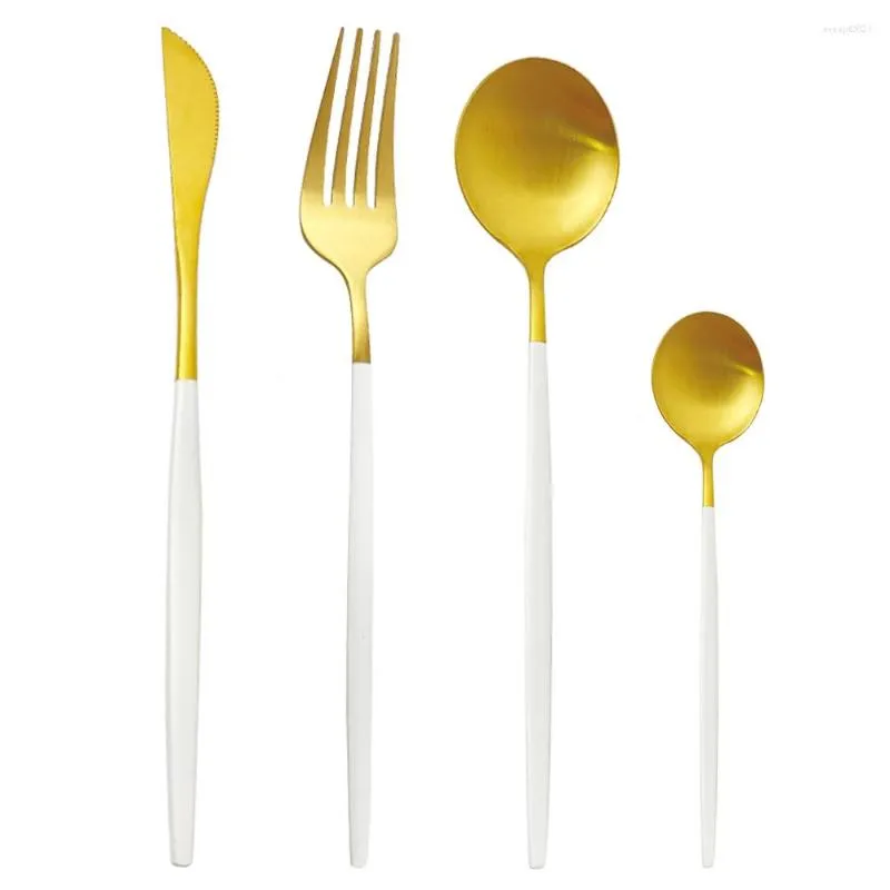 Servis uppsättningar 24st matt vita guld set 304 rostfritt stål knivgaffel sked silverbeslag köket flatvaror bordsartiklar