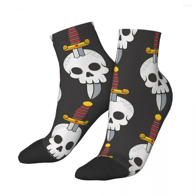 Chaussettes pour hommes drôle cheville Style traditionnel crâne et couteau tatouages Art rue décontracté équipage chaussette cadeau motif imprimé