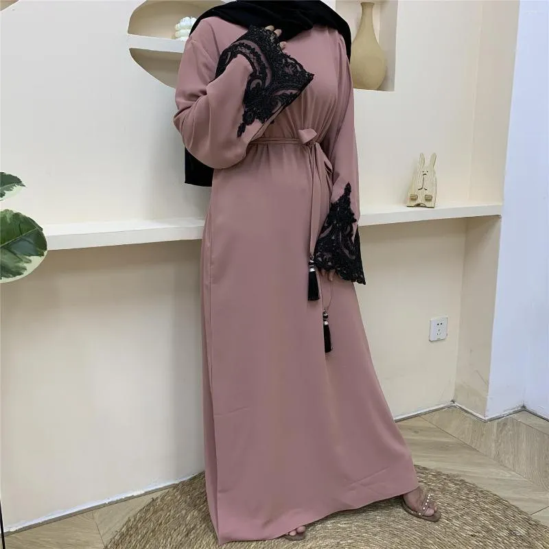 Vêtements ethniques islamique turquie dubaï vente mode à manches longues dentelle couture robe jupe pour les femmes