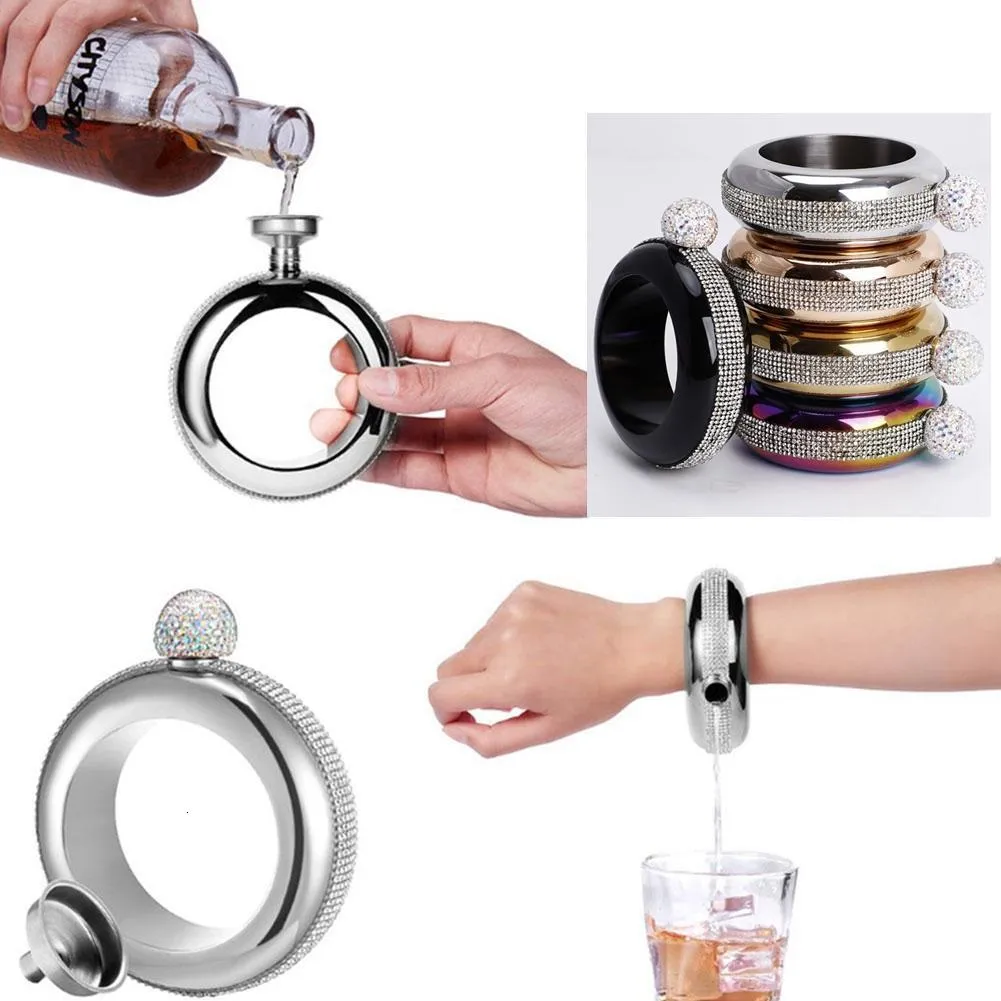 Fiaschetta 3 5OZ Bracciale Elegante bottiglia di vino per whisky Vodka Alcol Braccialetto Boccetta Accessori per bicchieri Rotondo 230729