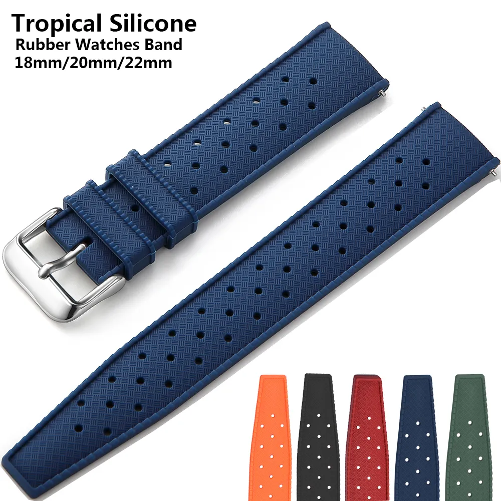 Horlogebanden Tropical SilICone Strap Quick Release Watch Band 18mm 20mm 22mm Rubber Tropic Strap Smart Watch Band 230729