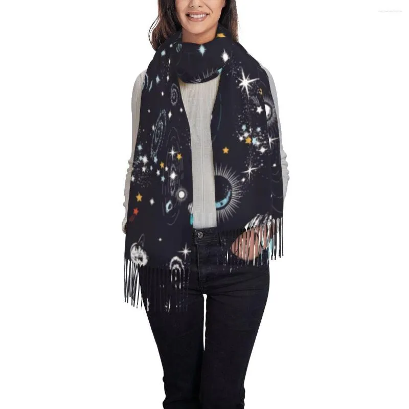 Foulards femmes espace galaxie Constellation zodiaque étoile écharpe hiver châles mince enveloppement dame gland chaud poilu Bufanda