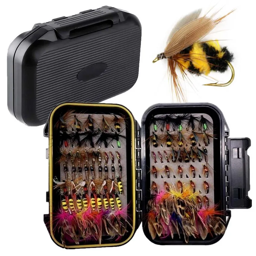 Lot de 100 leurres de pêche à la mouche étanches double face + mouches sèches assorties