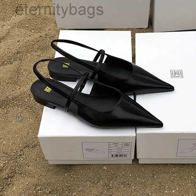 Zapatos TOTEME 2023, sandalias the tow, moda de verano, zapatos de tacón abierto de piel de becerro puntiaguda, sandalias de fondo plano de cuero genuino para mujer 4Y7F