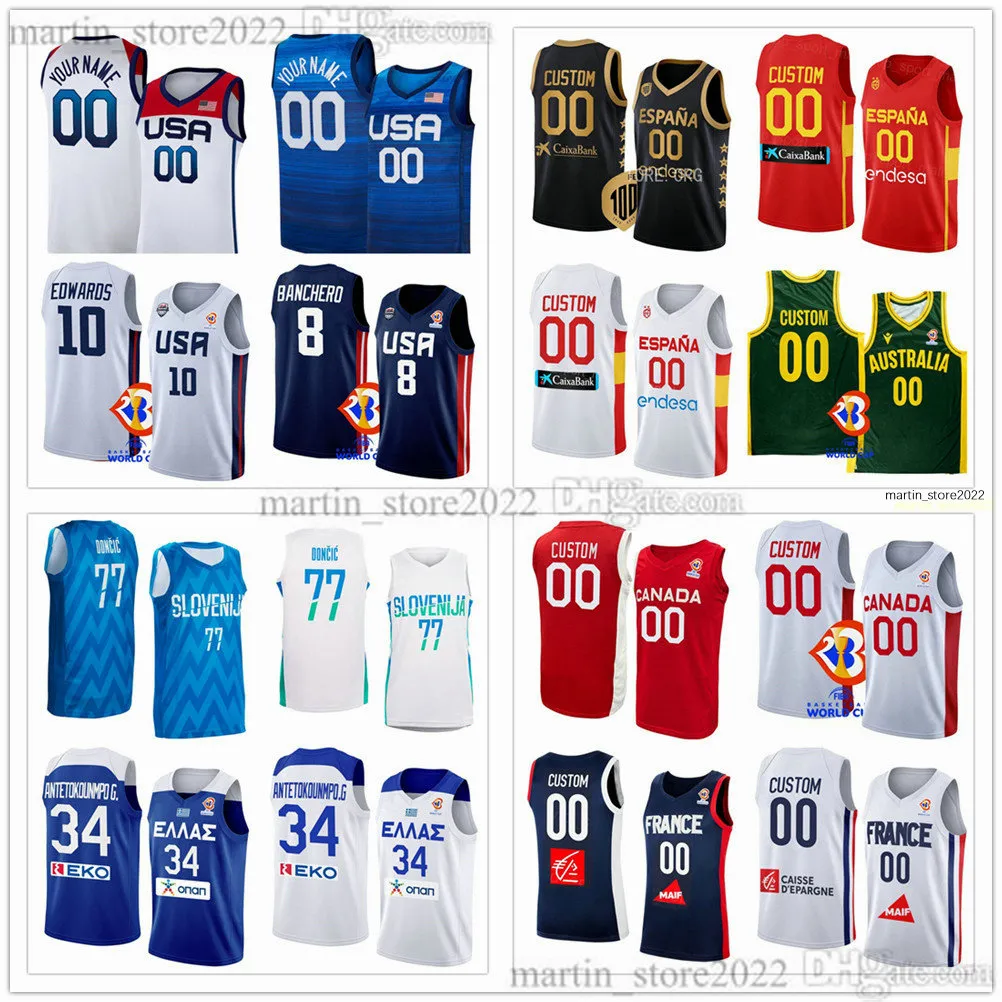 2023 FIBA World Cup Basketball Jerseys Banchero Doncic Rubio Antetokounmpo Gilgeous-Alexander Campazzo USAmerican Spain France Canada Greece Slovenia Argentina