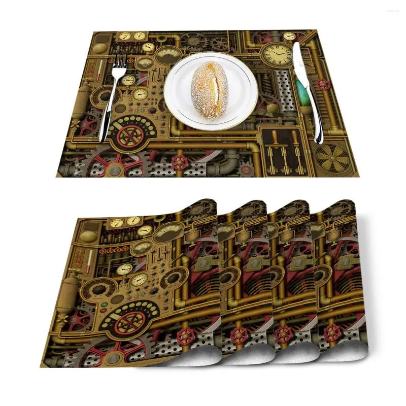 Runner da tavolo 4/6 pezzi Set tappetini Orologio meccanico punk Tovagliolo stampato Accessori da cucina Tovagliette decorative per feste domestiche