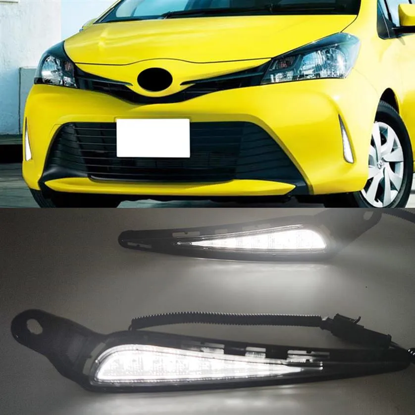 1 paire pour Toyota Vitz 2016 2017 2018 voiture LED feux diurnes DRL jaune clignotant lumière pare-chocs lampe brouillard Lamp252x