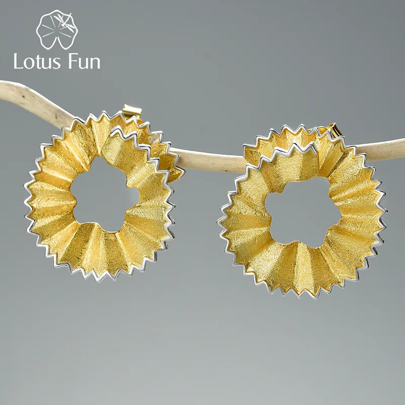 Stud Lotus Fun Creative Pencil Shavings Design Earrings Real 925 Sterling Silver 18K Gold for Women Gift Fine Jewelry 230729