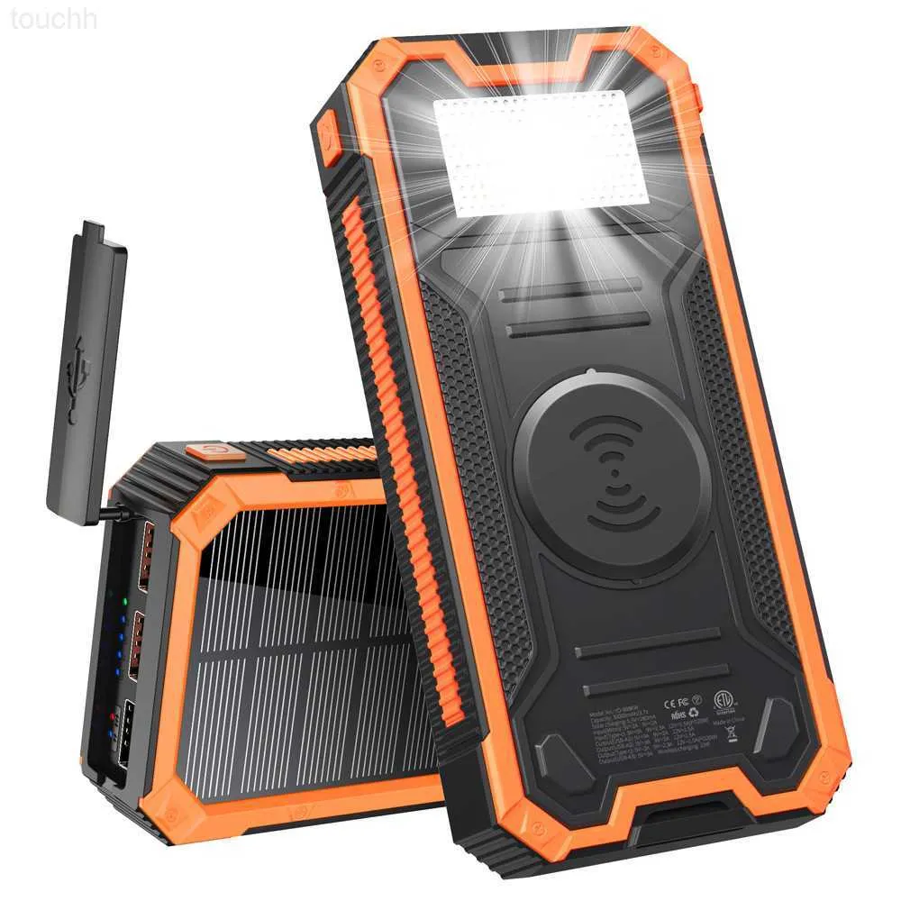 Mobiltelefon Power Banks Solar Power Bank 30000MAH Tre försvar Portable Charger PowerBank Externt batteri Fast Charging för iPhone Xiaomi Poverbank L230728