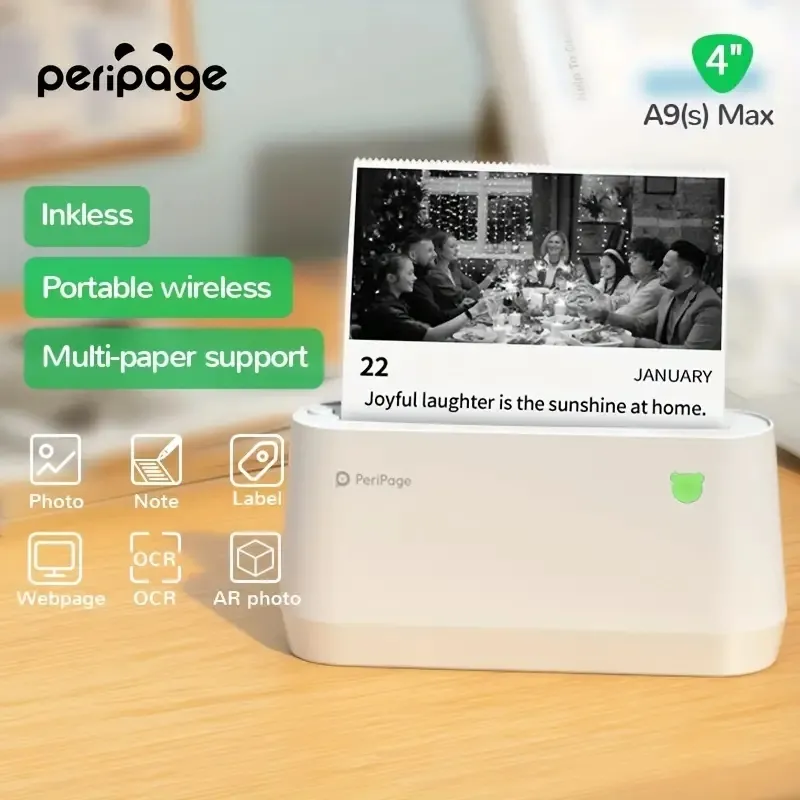 Péripage A9 Max : Mini imprimante photo de poche portable avec Bluetooth sans fil, compatible Android IOS pour une largeur de papier de 5,1 cm/7,6 cm/10,2 cm - Parfait pour le bureau scolaire.