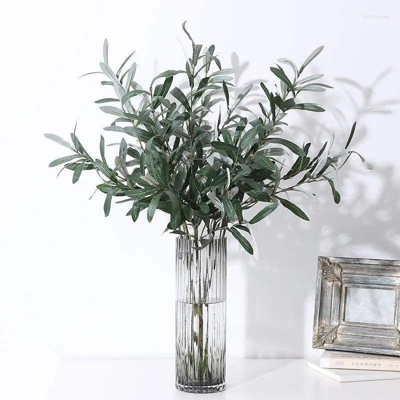 Dekorativa blommor konstgjorda olivblad gren långa stjälkar falska växtgrenar för hemblommig vas buketter bröllop grönska trädgårdsdekor
