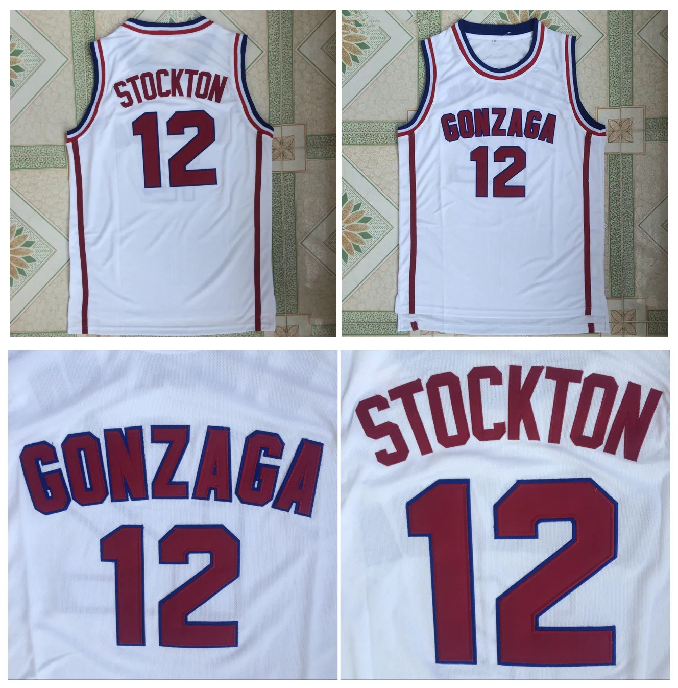 SL 12 John Stockton Gonzaga Koleji Basketbol Forması Beyaz Boyut S-XXL