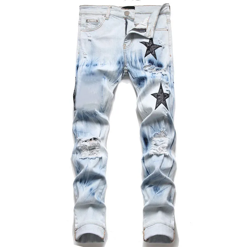 Zwarte dames gestapelde broek heren skinny designer jeans vintage wassing effen blauw rechte pasvorm lange casual denim broek lente zomer streetwear