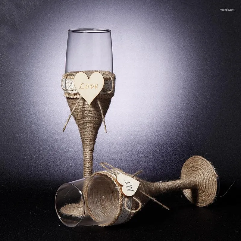 Vinglas 2st Set Wedding Glass Personaliserad Champagne Rostande flöjter Bäckväv Spetsar Rustik Cup Creative