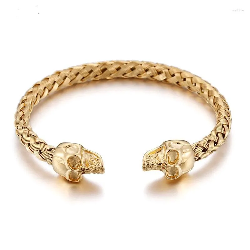 Armreif Gothic 18K Gold Farbe Männer Frauen Gewebt Edelstahl Punk Hiphop Schmuck Retro Männlich Offene Manschette Armreifen handgelenk