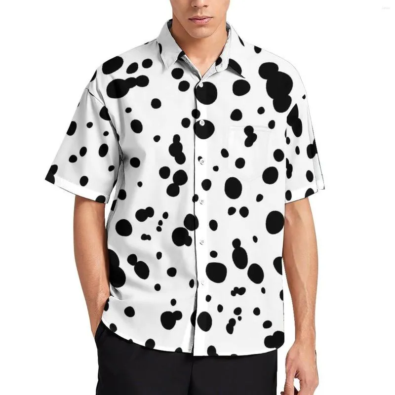 Camicie casual da uomo Macchie dalmate Stampa Camicia allentata Mens Beach Animal Dots Design hawaiano Manica corta Novità Camicette oversize