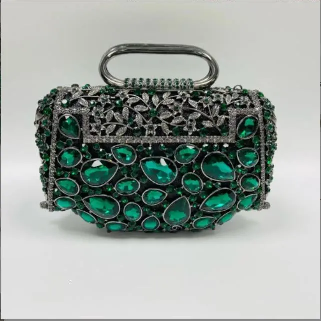 Evening Bag Green Crystal Stone Top Handle Handbags Blue Ladies Bridal Handbag Wedding Clutch Purse Minaudiere 230729