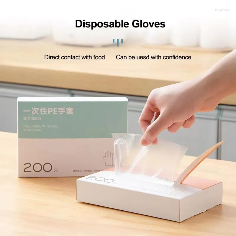 Disposable Gloves 200pcs/LOT Plastic Catering Food Cleaning Multifuctional Tools Clear Guantes