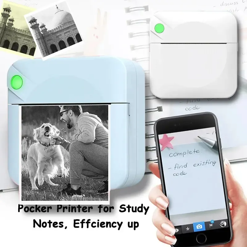 Mini Printer, Portable Inkless Thermal Pocket Photo Printer Built