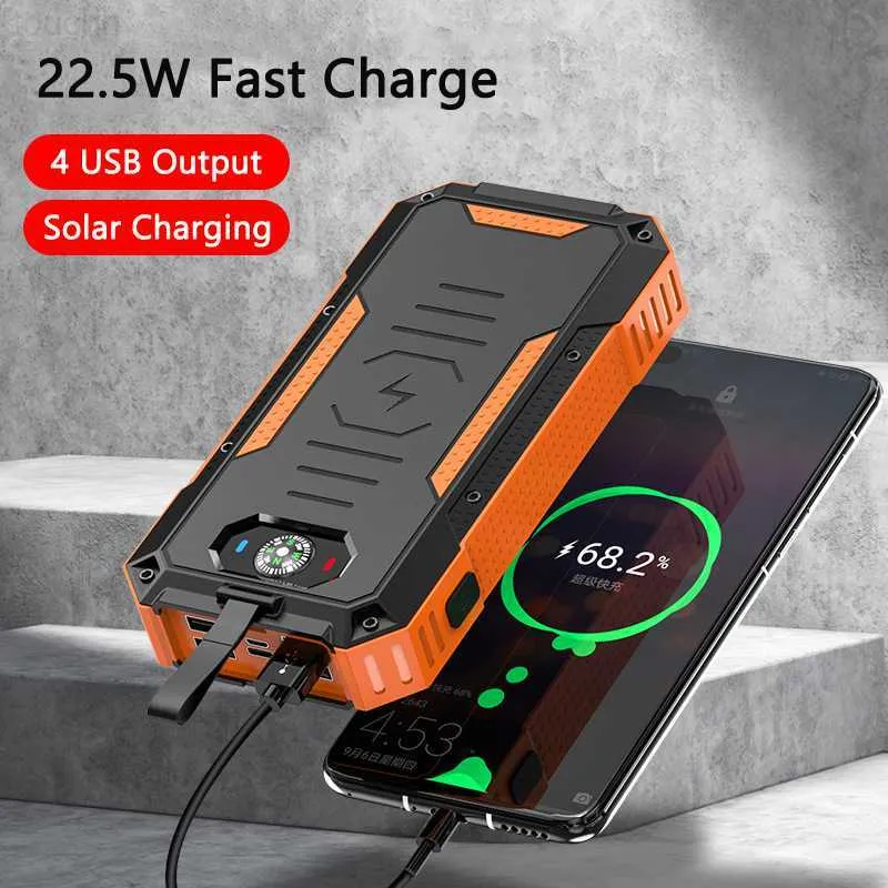 Cell Phone Power Banks 15W Qi Wireless Charger Solar Power Bank 30000/50000mAh 22.5W Fast Charging Powerbank for iPhone 12 Samsung Poverbank With Light L230728