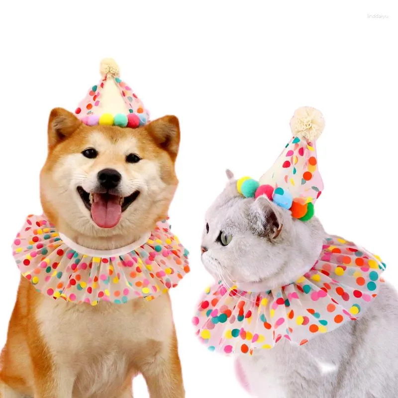 Dog Apparel Pet Birthday Party Hat Dot Lace Cat Bib Cute Small Medium Dogs Costume Cap Products Puppy Accessories