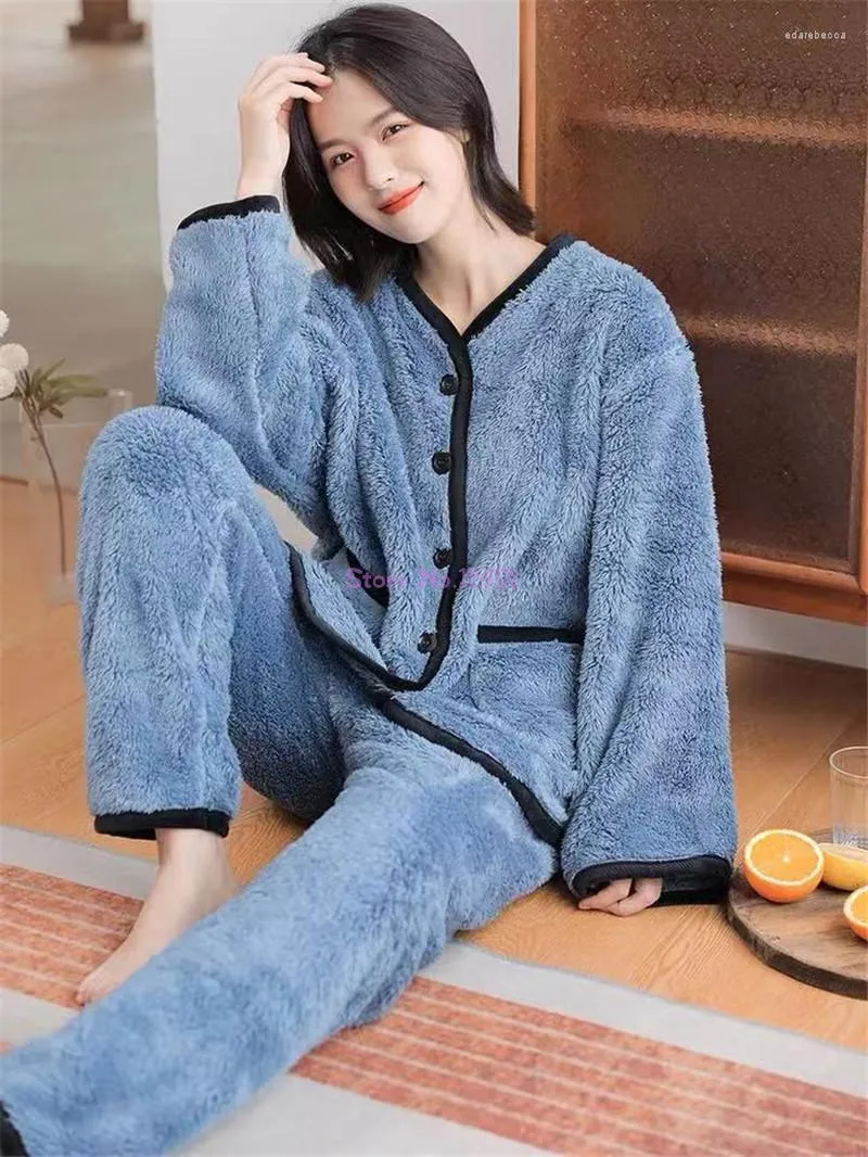 Women's Sleepwear Christmas Gift Promotional Long Sleeve Plus Size Nightgown HomewearPyjamas Suit Pajamas For Women Winter Flannel Two