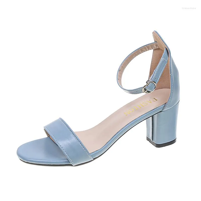 Sandals 2023 Summer Fashion Women Shoes High Heels Ladies Block Heel Sky Blue Buckle Strap Female Pumps