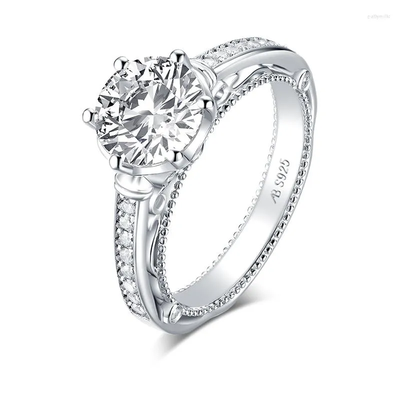 Cluster Rings Anziw Classic 925 Серебряное серебро 2,0CT круглое обручальное обручальное обручальное кольцо Смоделировать алмаз свадьба 8,0 мм свадебные украшения