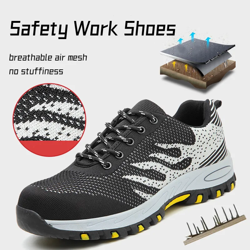 Säkerhetsskor Säkerhetsarbeten Män Boots Steel Toe Shoes Anti-PuncTure Rubber Sole Man Weing Wear-Resistant Outdoor Sports Climb vandring Sneaker 230729