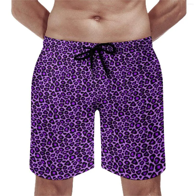 Mäns shorts Purple Leopard Board Quality Men Beach Pants Animal Print Trenky Swimming Trunks Plus Size