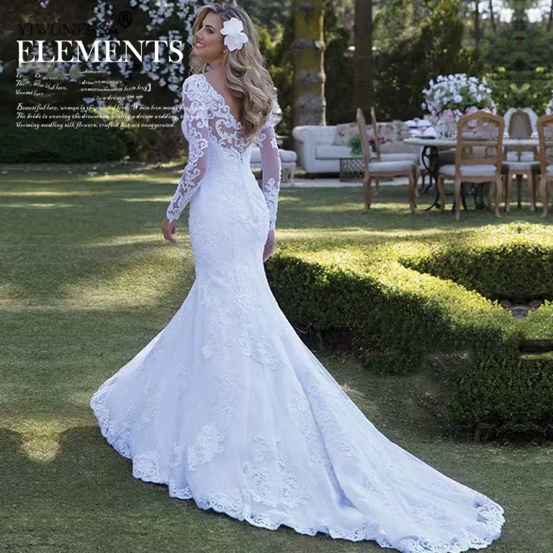 Plus Size white beach Mermaid Wedding Dresses sweetheart Bling Beaded Appliques Sequined Bridal Gown Backless Tulle boho Long Sleeves lace Country Bridal Dress