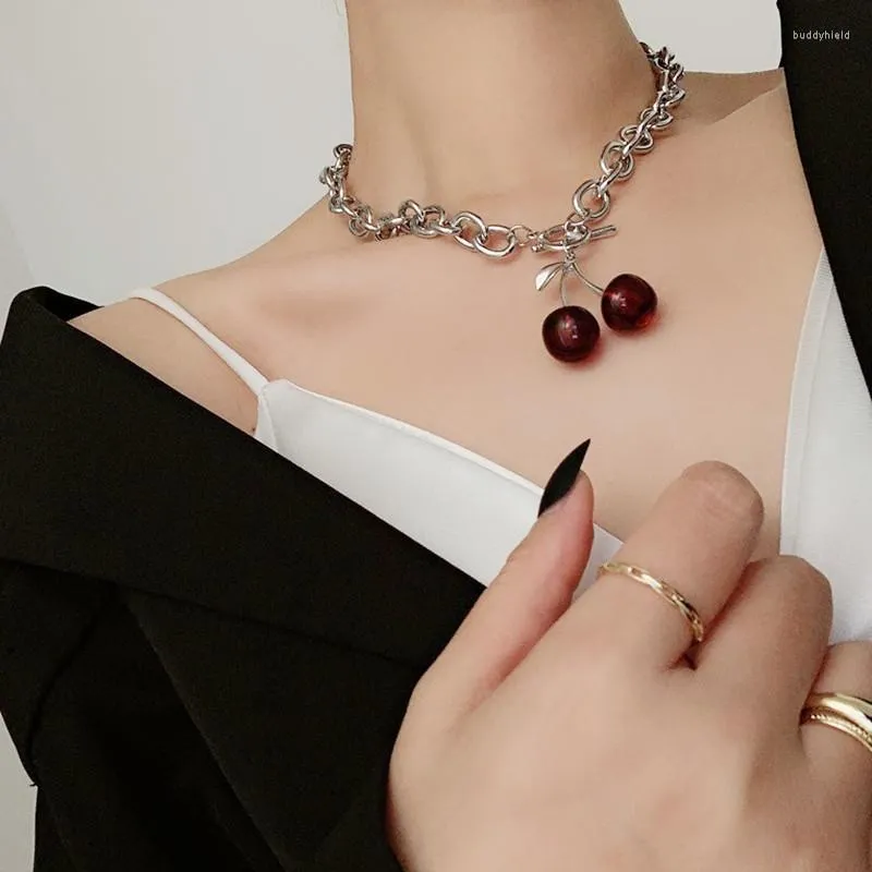 Pendant Necklaces Fashion Resin Black Red Cherry Clavicle Chain Necklace For Women Cham Fruit Bracelet Stud Earrings Jewelry W334