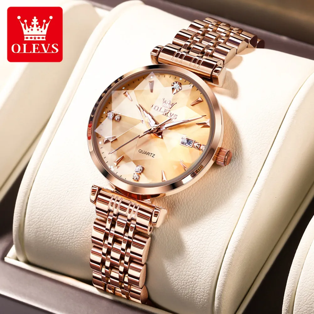 Wristwatches OLEVS 5536 Waterproof Stainless Steel Strap Watch For Women DiamondshapedQuartz Fashion Women Wristwatch Calendar 230729