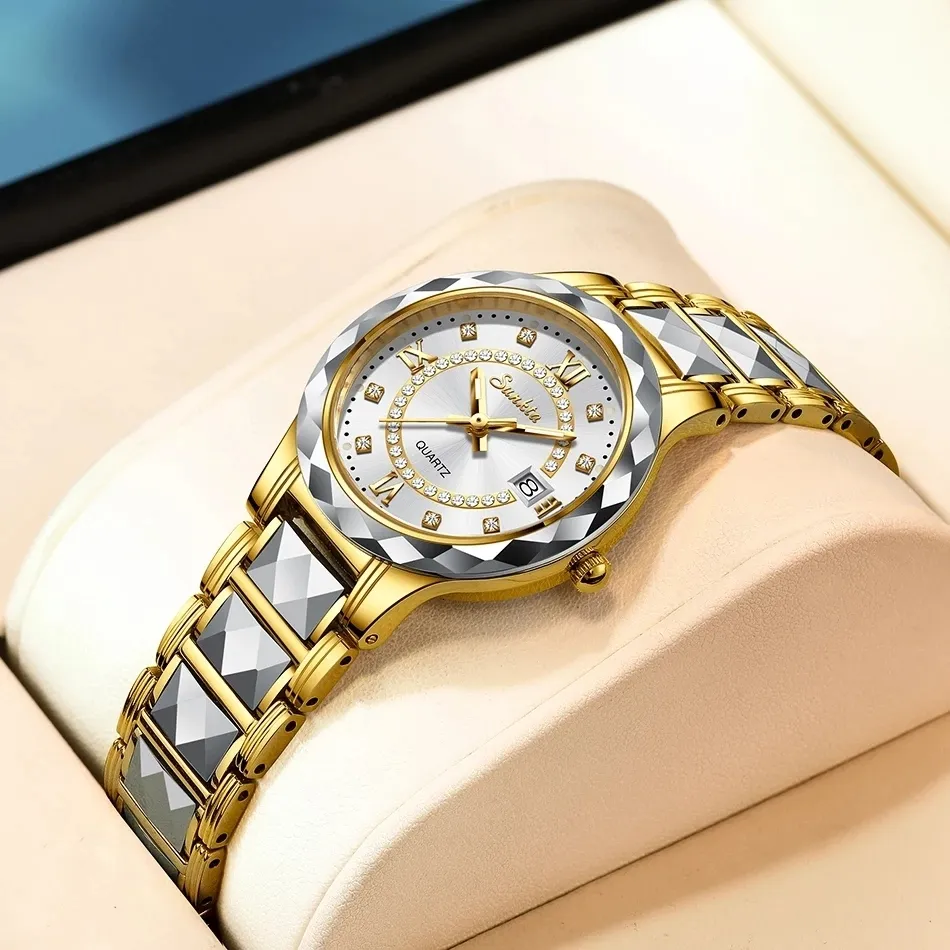Wristwatches SUNKTA Sapphire Mirror Luxury Women Watch Tungsten Steel Material Waterproof Watch Ladies Watches Diamond Clock Relogio Feminino 230729