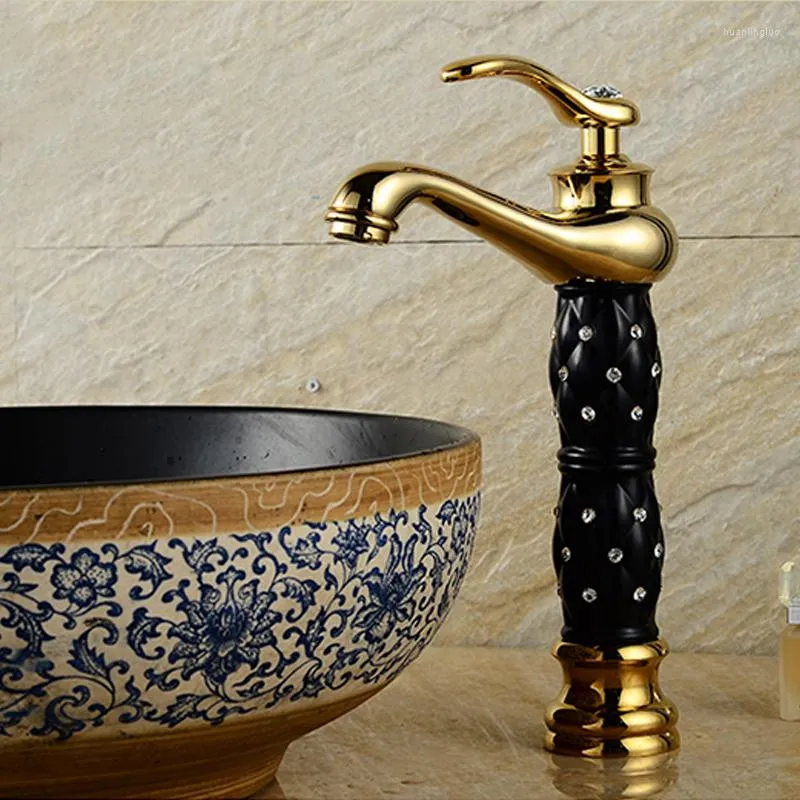 Bathroom Sink Faucets European Style Gold With White And Black All Copper Antique Tap Single Hole Washbasin Basin Cold Faucet Mixer Taps