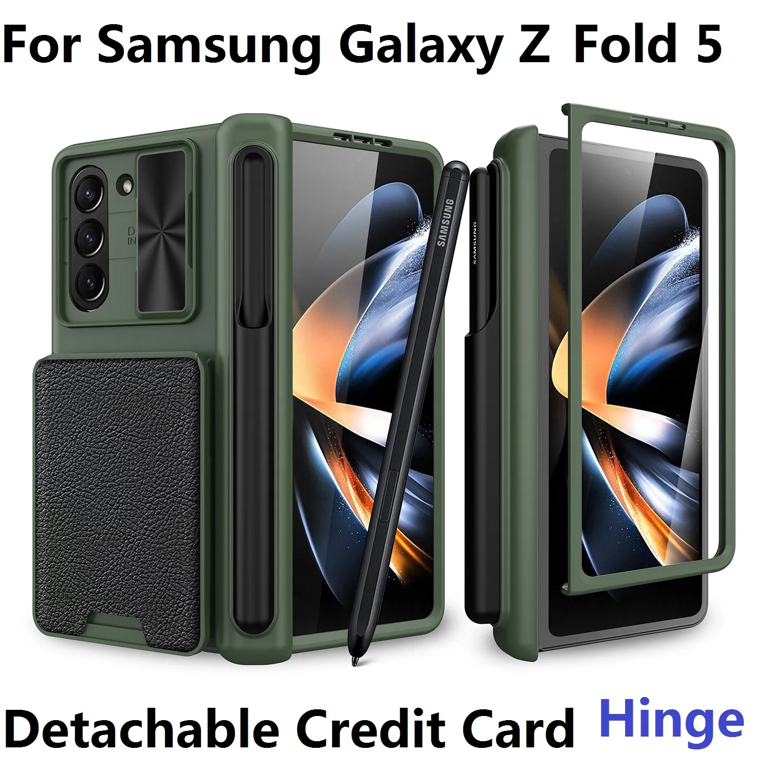 Samsung Galaxy Z Fold 5 Case Pen Holder Removable Wallet Card Protection Film Screen Coverを交換するためのプッシュレンズ