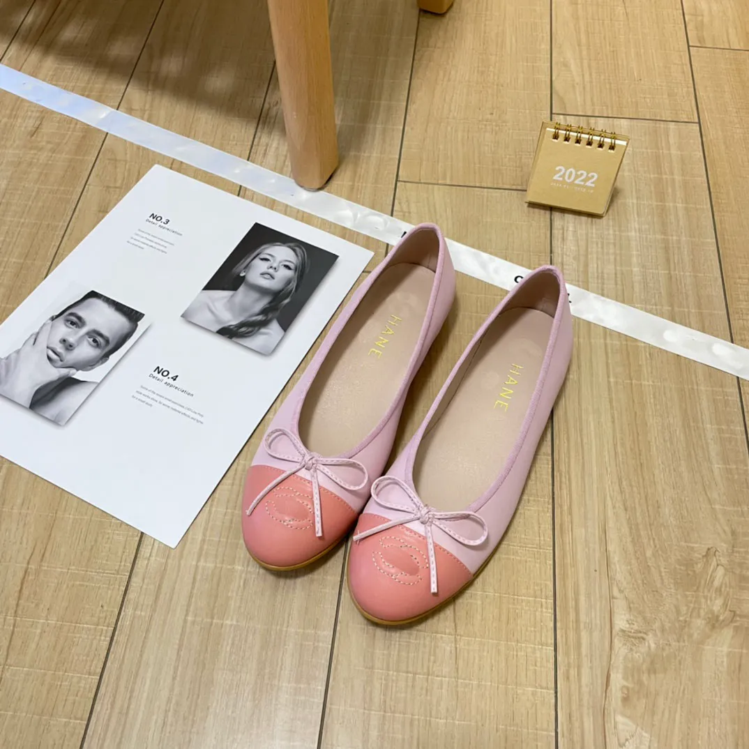 2023 Paris Luxury designer Black Ballet Flats Shoes Women brands Quilted Genuine Leather Slip on Ballerina Round Toe Ladies Dress Shoes channel