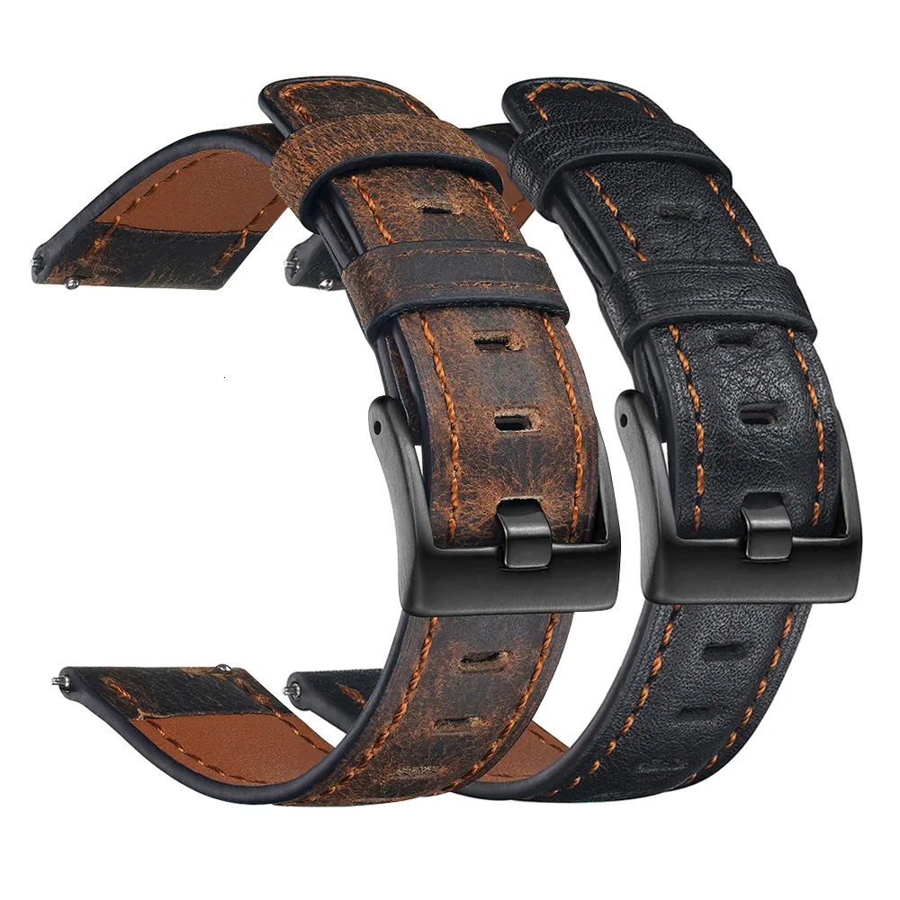 Titta på Bands Vinatge Distressed Leather Strap For Huawei Se GT 2 Armband för Galaxy Active 2 Amazfit Bip 20mm 22mm Watchbands 230729