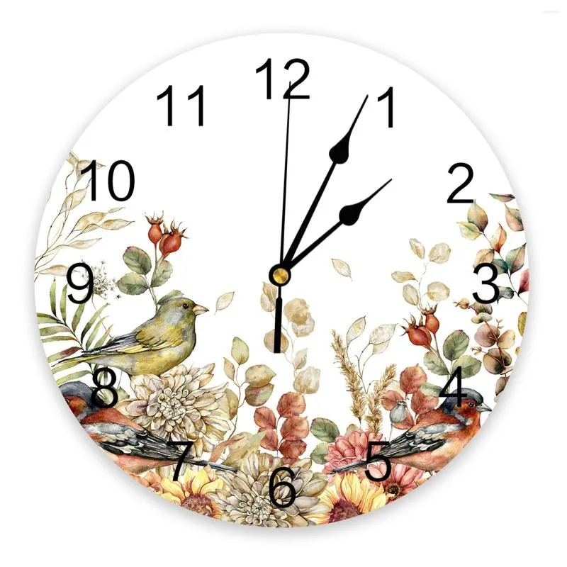 Orologi da parete Eucalipto Foglie idilliache Dahlia Rose Grande orologio da pranzo Ristorante Cafe Decor Decorazione domestica rotonda silenziosa