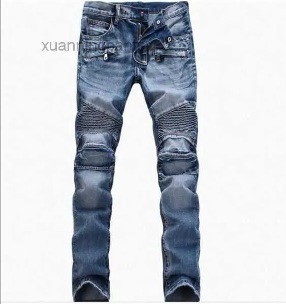 Herren zerrissene Röhrenjeans Slim Moto Biker Causal Denim Hosen Hip Men LE8W