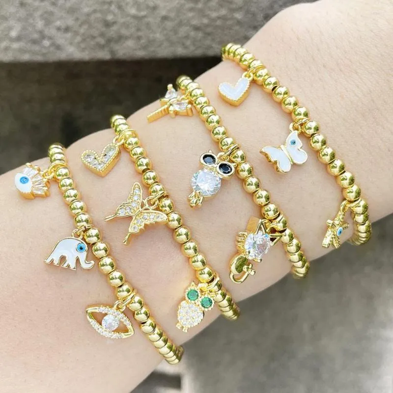 Charm Bracelets Gold Plated Beads Elastic For Women Girls Enamel Blue Eyes Lucky Jewelry Friendship Gifts Ojo Turco Brth57