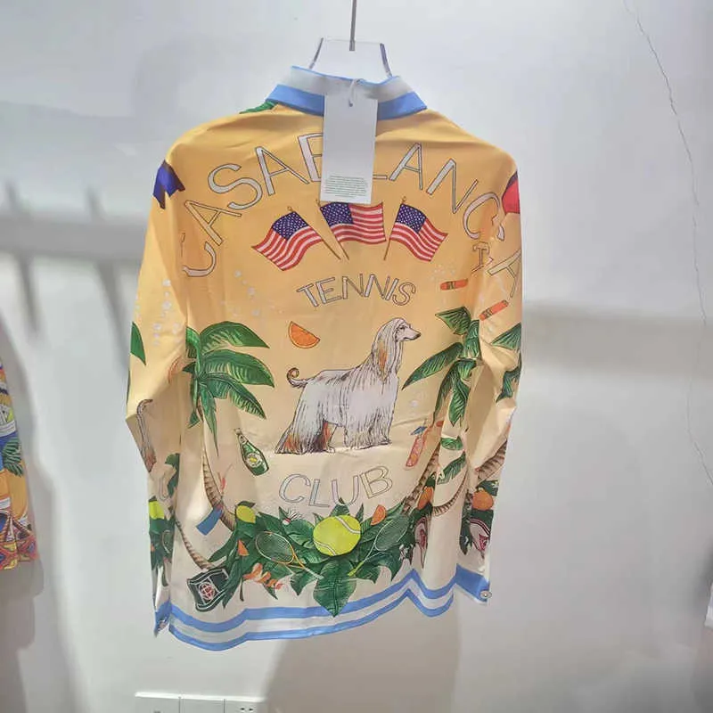 Boutique-Hemd im Casablanca-Stil, gelbes Pudel-Langarmhemd, Hemden mit Knöpfen