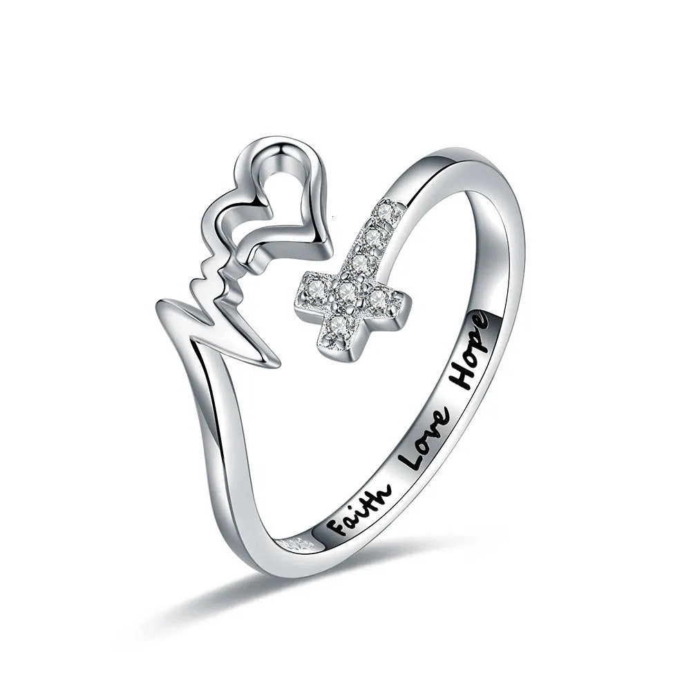 Bröllopsringar 925 Sterling Silver Cross Faith Hope Love Ring Justerbar Inspirational Wrap Jewelry Brithday Christmas Presents for Women Teens 230729