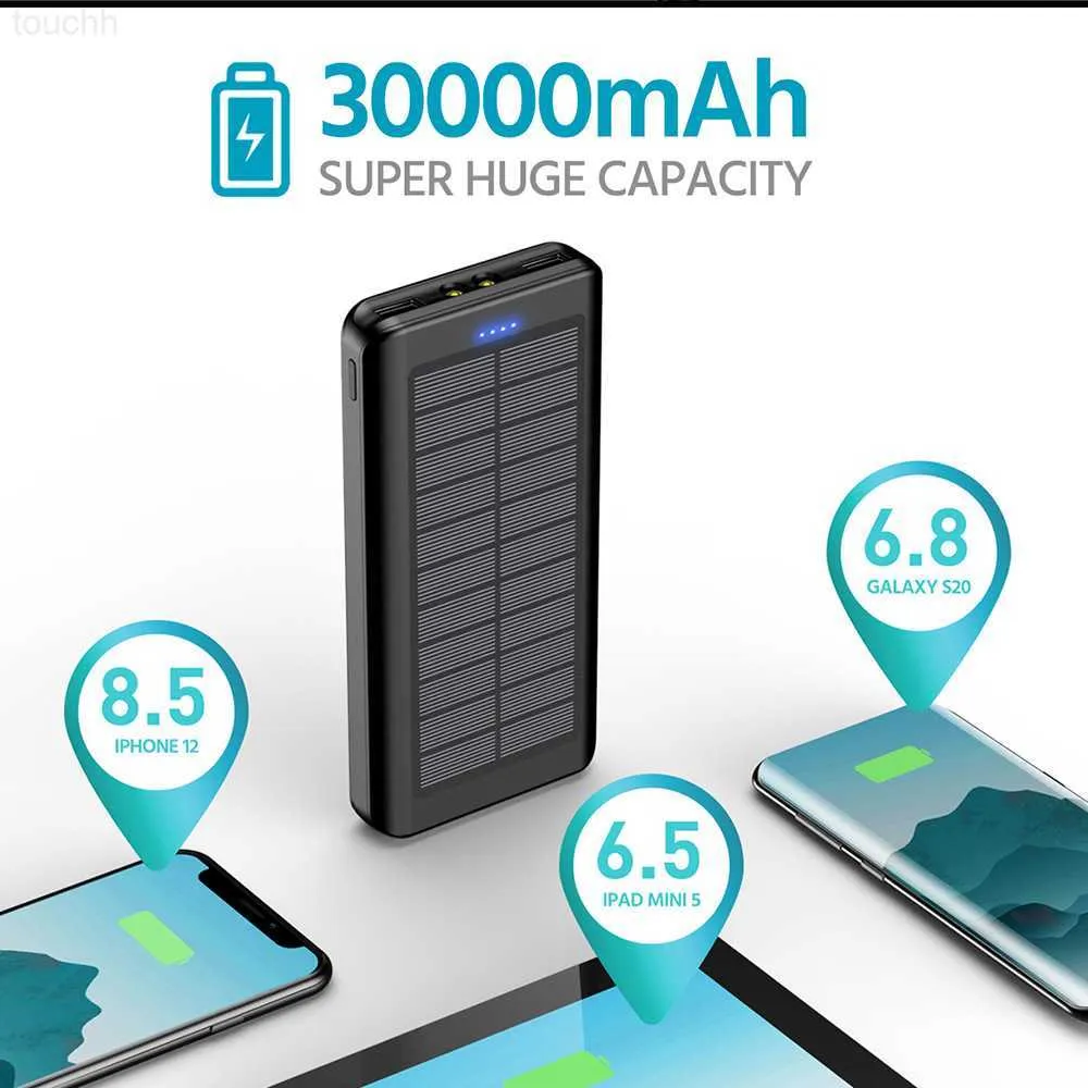 Power Bank 30000mAh Cargador Solar: Batería Externa Móvil Portátil