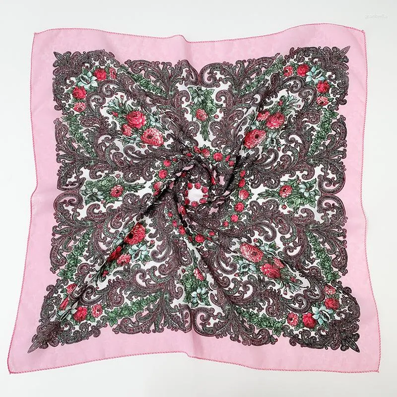 Sciarpe 70 70cm Bandana stampata floreale russa Bandana quadrata da donna Sciarpa Babushka Head Wraps Fazzoletto Scialle etnico femminile