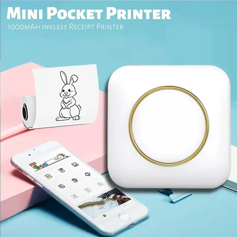 Portable Mini Label Printer: Wireless, Inkless, and Thermal Sticker Maker for IOS - Perfect for Receipts, Notes, and Home Office Use!