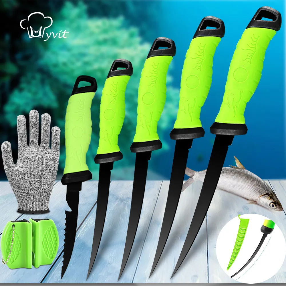 Kitchen Knives Fishing Fillet Knife Boning 3in1 Professional for Filleting Fish Meat Sharp Stainless Steel Non Stick Coating Blade 230729