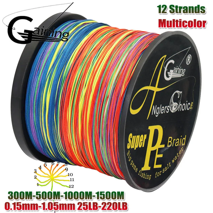 Super Multicolor PE Best Braided Fishing Line Fishing Line 12 Strands,  Strong Strength, 300m 1500m Wire, 25LB 220LB From Xuan09, $35.41