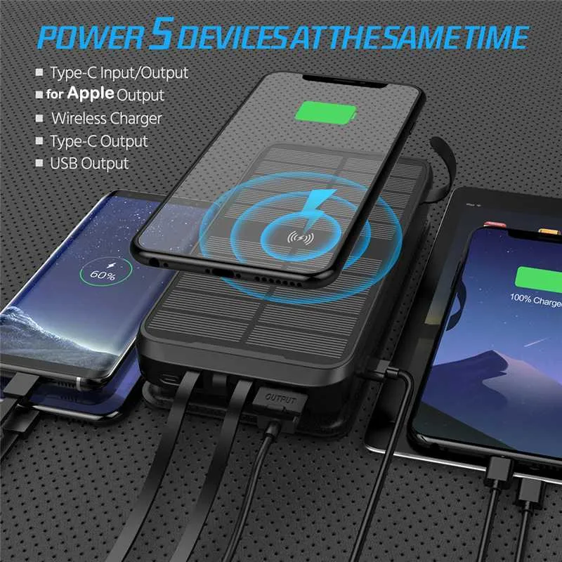 Cell Phone Power Banks 43800mAh Solar Power Bank Fast Qi Wireless Charger for iPhone 12 Samsung Huawei Xiaomi Poverbank PD 20W Fast Charging Powerbank L230824