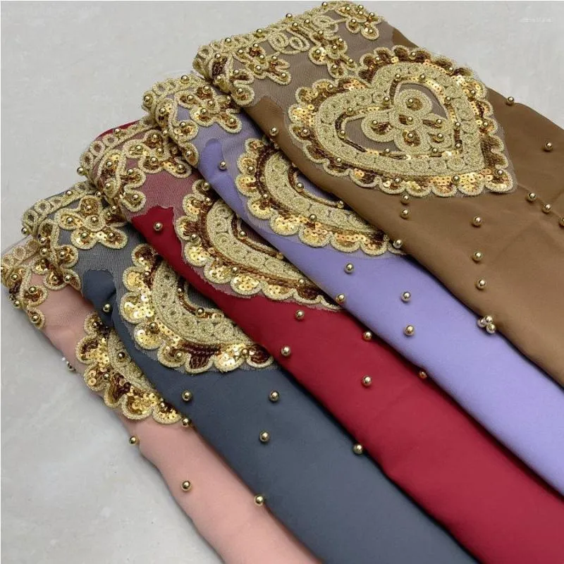 Schals 14 Farben Damen Chiffon Perlen Schal bestickte Tücher große Größe weiche muslimische arabische Hijab Headwrap Strandtuch